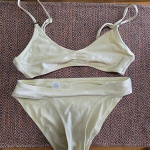 American Eagle Outfitters Butter Yellow Ribbed Bralette and Panty Set